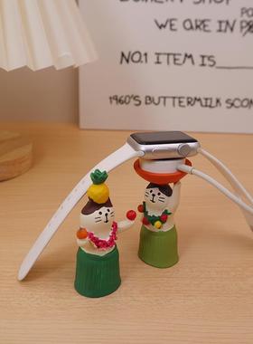 草裙猫咪iwatch充电支架女生戒指吊坠橡皮筋钥匙扣小物件收纳摆件