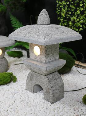 石灯笼日式庭院户外太阳能仿古禅意迷你塔花园造景中式青石雕摆件
