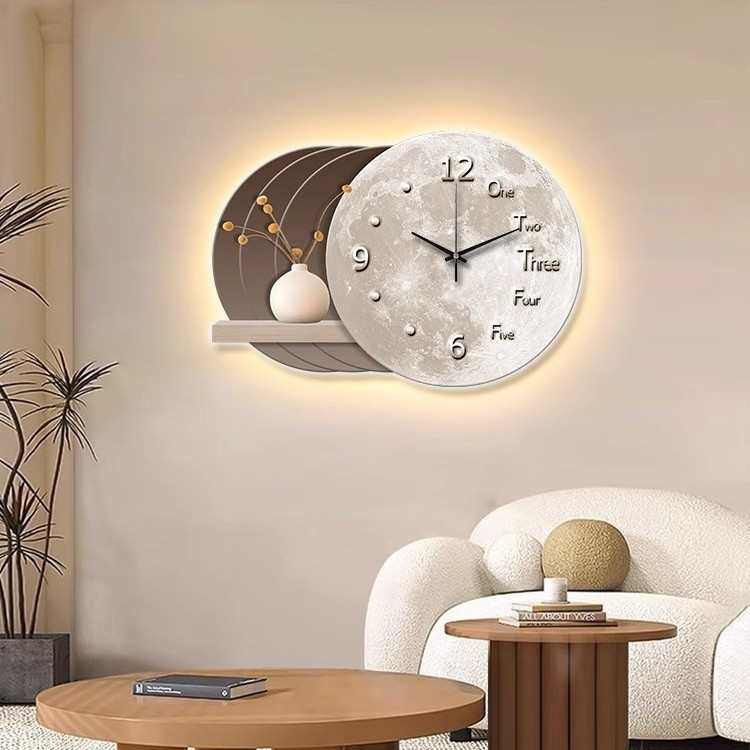 现代轻奢餐厅装饰画钟表画饭厅创意时钟挂件餐桌墙面花瓶带灯挂画,淘宝优惠券,粉丝福利购,淘宝优惠卷