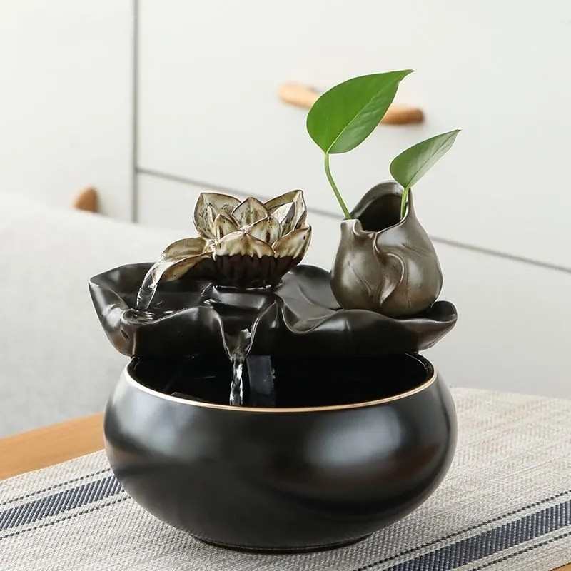 小号流水生财摆件循环水鱼缸招财喷泉陶瓷禅意家居客厅茶桌面装饰 - 图2