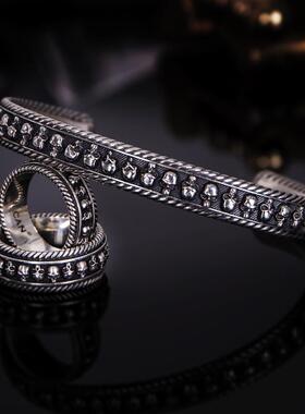 高档VULC髅AN尔伏甘骷髅手镯男银纯网红机车流行哈雷欧美手工骷银