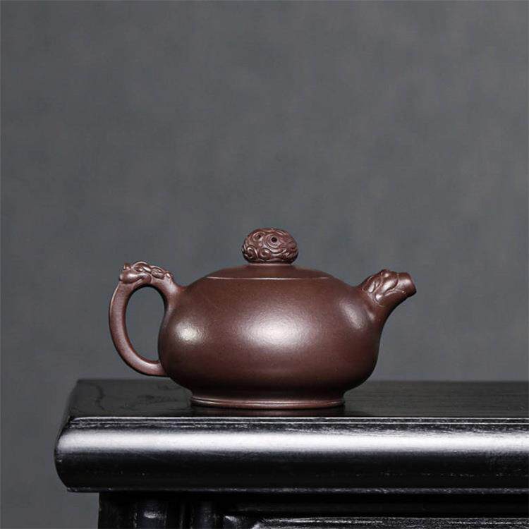 Yixing purple clay pot original mine old purple clay card cover double dragons playing with beads household kung fu teapot tea set