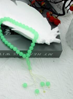 抖音爆款男女99颗8mm夜光石冰种浅绿色念珠佛珠手串饰品厂家直供