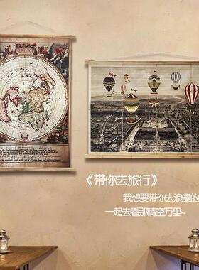 复古麻布画玄关壁饰装饰画咖啡馆背景墙壁画LOFT工业风电表箱遮挡