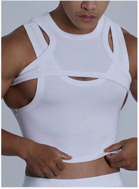Men's Fashion Sexy Irregular Strap Tank Top Two Piece Se