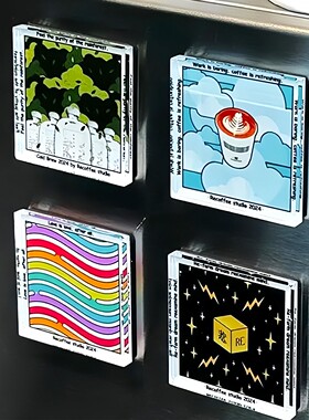 手工磁吸冰箱贴ins自制透明方砖正方形带磁片压克力diy圆形材料包