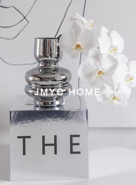 轻奢银色玻璃花器家居客厅茶几餐厅吧台桌面插干花瓶高级感办公室