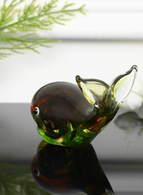亚马逊热销手工玻璃鲸鱼工艺摆件海洋动物雕塑家居客厅桌面装饰品