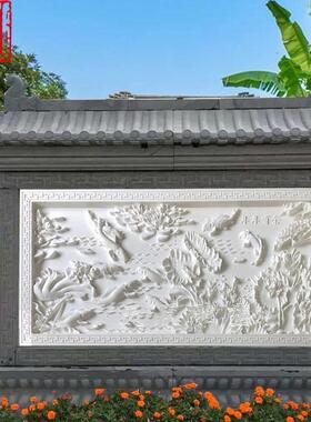 影壁墙石雕浮雕中式仿古别墅庭院外墙装饰青石荷花鱼雕刻镂空壁画