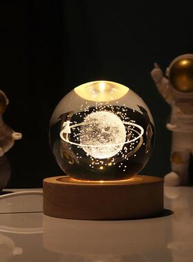 银河系宇宙太空人创意发光水晶球桌面装饰摆饰女孩生日礼物小夜灯