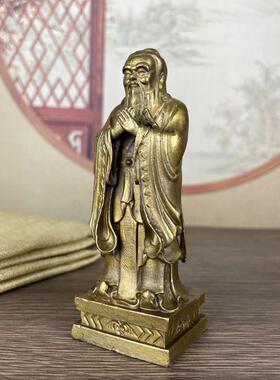 铜孔子学习 孔夫子铜雕塑书房书桌孔圣人佛像铜孔圣人像家居摆设