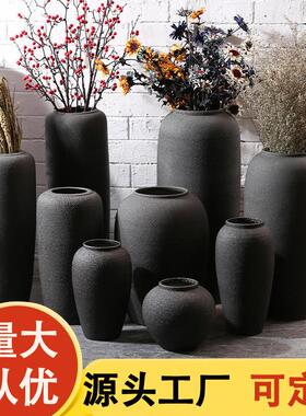 景德镇陶瓷器粗陶落地花瓶现代简约干花客厅插花装饰摆件复古花瓶