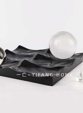 一匚现代样板房售楼处茶几台面大理石托盘摆件飘窗棋盘软装饰品