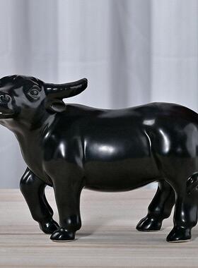 黄色十二生肖陶瓷牛摆件招财风水镇宅玄关客厅办公室柜台乔迁摆设