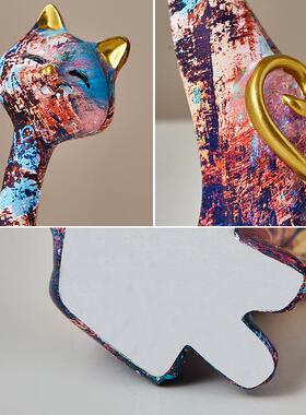 艺术感油画猫咪摆件家居客厅摆设创意轻奢样板房软装饰品跨境货源