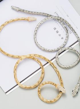 欧美跨境货源创意另类蛇形镂空链条项链女合金镶水钻个性长款项饰