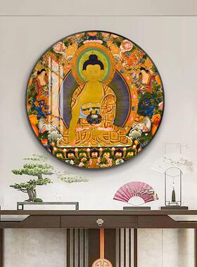 西藏族唐卡财神释迦牟尼佛佛像圆形装饰画酒店客厅玄关书房墙壁挂