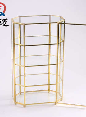 几何玻璃罩多层收纳化妆首饰收纳盒花房欧式家居客厅酒柜摆件微景
