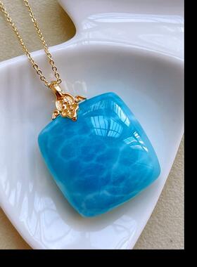 海纹石方牌吊坠 拉利玛无事牌项坠锁骨链坠挂件25.8*12.5mm厚13mm