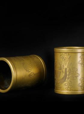 杨笔筒铜记笔筒复摆古面办公件铜黄铜笔桌筒新中式商务礼品