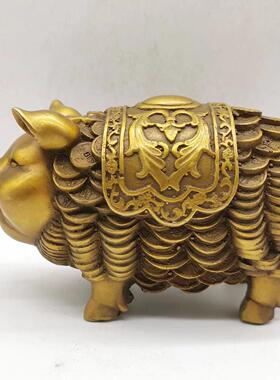 古董古玩仿古铜加厚黄铜猪摆件黄铜家居客厅摆件