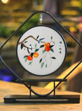 有福湘绣博古架摆件千里江山手工刺绣非苏绣装饰双面绣结婚礼物