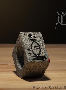 高档天然石头干花禅插花器件线意香炉摆创意家用书房办公室装饰工