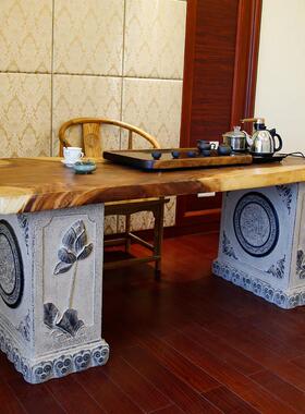 新中式房子庭院古董饰品大支板餐腿禅架宗桌办公室大GMV象承重墩