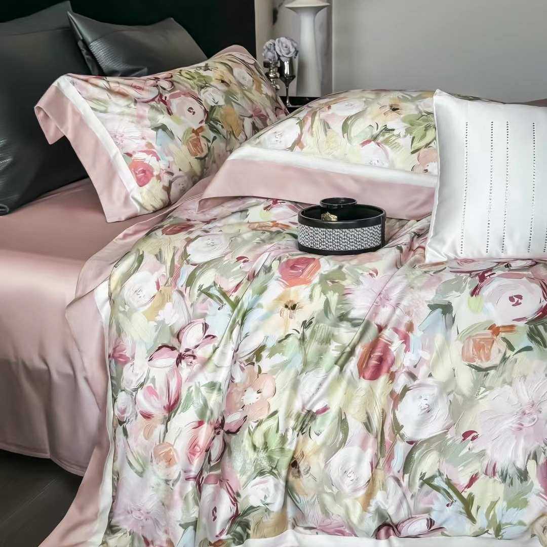 100S天丝棉四件套数码印花花卉美式春夏床上用品被套床单高档双人,淘宝优惠券,粉丝福利购,淘宝优惠卷