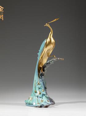 铜金岁月前程似锦凤凰铜摆件瑞鸟孔雀家居黄铜摆件客厅玄关彩铜器