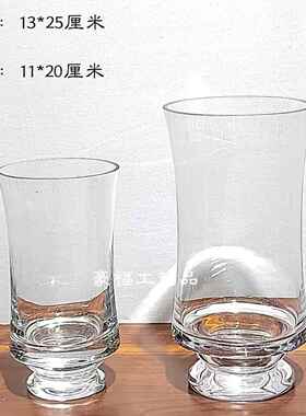 现代简约透明带底收腰玻璃花瓶家居样板房客厅桌面水培鲜花器摆件