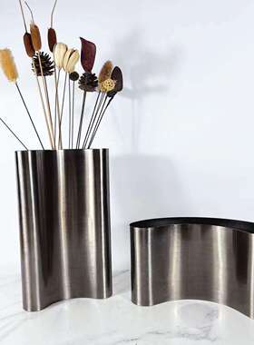 现代弧线抽象样板间金属电镀花器餐厅客厅玄关金属装饰花瓶