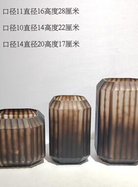 轻奢现代简约手工刻磨玻璃花瓶家居样板房软装饰品插花摆件