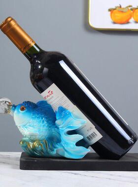 年年有余锦鲤情侣一对红酒架酒柜装饰品摆件家居客厅电视柜餐边柜