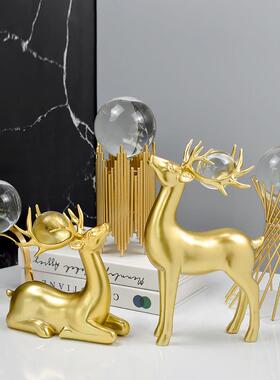 轻奢一FGBJ07对水装晶球麋鹿饰树脂居工艺品摆件动物雕像家酒柜装