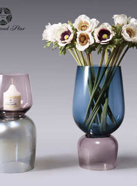 北欧插花现代装饰品餐桌家居奢摆件轻蜡烛台花瓶批发客厅吧台玻璃