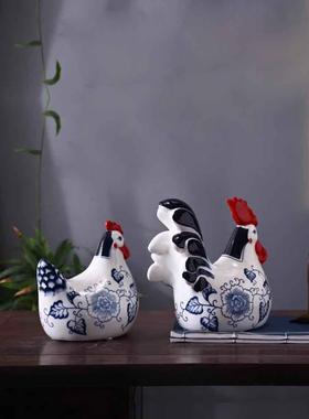 高档创意生肖鸡陶瓷新中国风装饰品居酒客家厅入电视柜柜装饰工艺