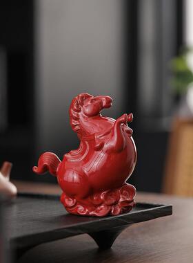 马有钱摆件艺陶瓷红色招财马工YA181818创意中式客唐厅上办公室家