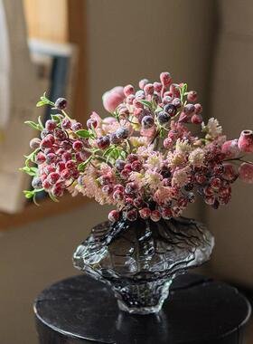 仿真花蓝莓果实假花高级感逼真摆设仿生干枝插花装饰客厅餐桌花艺