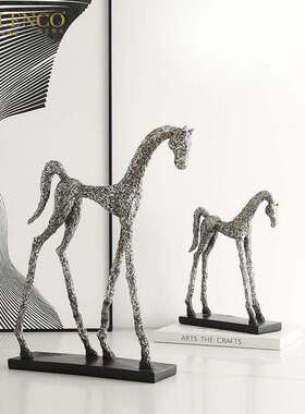 新中式极简抽象艺术古银马摆件样板间别墅书房家居桌面创意工艺品