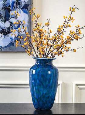孔雀蓝琉璃厚实玻璃花瓶摆件客厅插花客厅玄关样板间售楼部花器