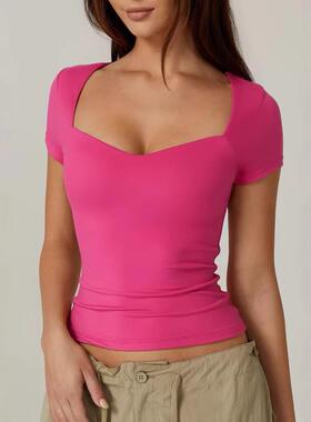 Women's heart-shaped collar short shirt with exposed