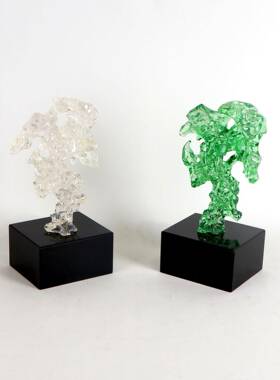 新中式绿色透明太湖石摆件展厅售楼处客厅隔断书房书柜软装饰品