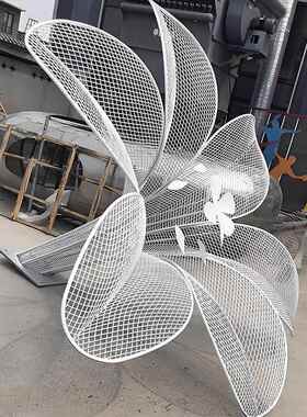 不锈钢镂空花朵百合玫瑰莲花网状植物花雕塑大型金属艺术装饰摆件