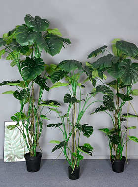 北欧仿真绿植龟背叶大型落地盆栽假植物手感人造绿色假树厂家直销