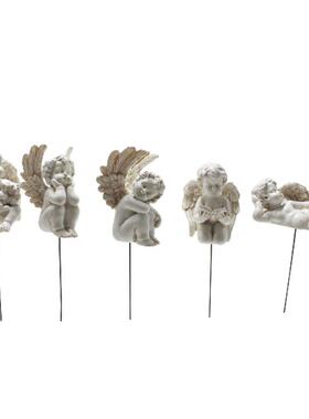 跨境新款天使插件花园小女孩树脂花插摆件微景观园林雕像饰品