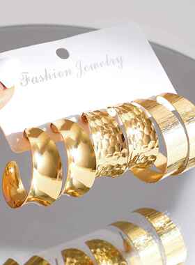 Earring set 3 pieces新款金色金属覆古C型耳环套装3件套Earrings