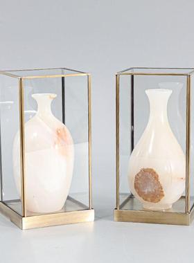 中式创意天然云石花瓶装饰摆件客厅电视柜玄关书柜博古架酒柜摆件