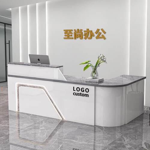 吧台桌收银柜台简约现代美容院前台接待台小型商用店铺转角烤漆柜 - 图1