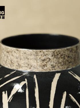 一匚 中古手绘线条肌理艺术陶瓷花器 客厅别墅玄关民宿酒店插花器
